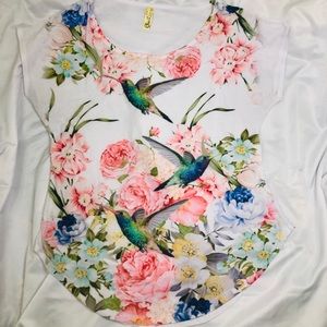 Short sleeve floral bird T-shirt